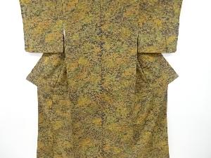 草木染　家屋に花鳥模様小紋着物